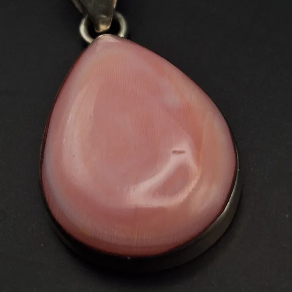 Pink Opal & Sterling Teardrop Pendant-  Chain For Display Only - Picture 3 of 11